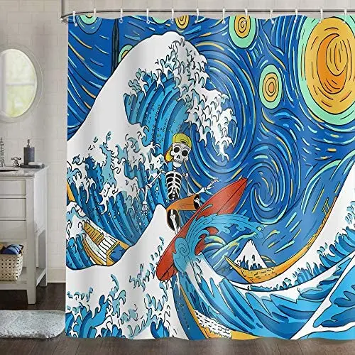 

Wave Starry Sky Funny Sugar Skull Surfing Hawaii Summer Japan Mount Fuji Natural Shower Curtain