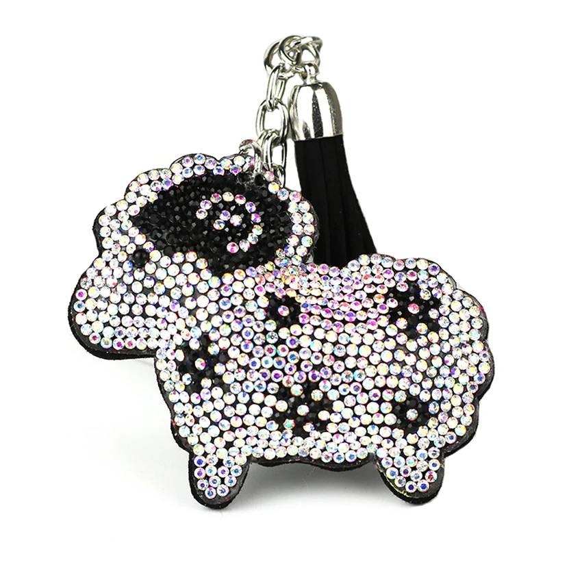 Милый брелок для ключей со стразами в виде животных женские кожаные