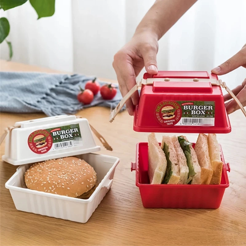 

Portable Burger Storage Box sandwich Hamburger Fruit Lunch Box Travel Kitchen Microwave Refrigerator Keep Fresh Seal Case