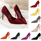Элегантная обувь в классическом стиле; Замшевые женские туфли-лодочки 4 туфли на невысоком каблуке, с острым носком, черный, зеленый, розовый, желтый, розовый, вечерние, свадебные, офисные дамские вечерние туфли; Для работы; Удобная женская обувь