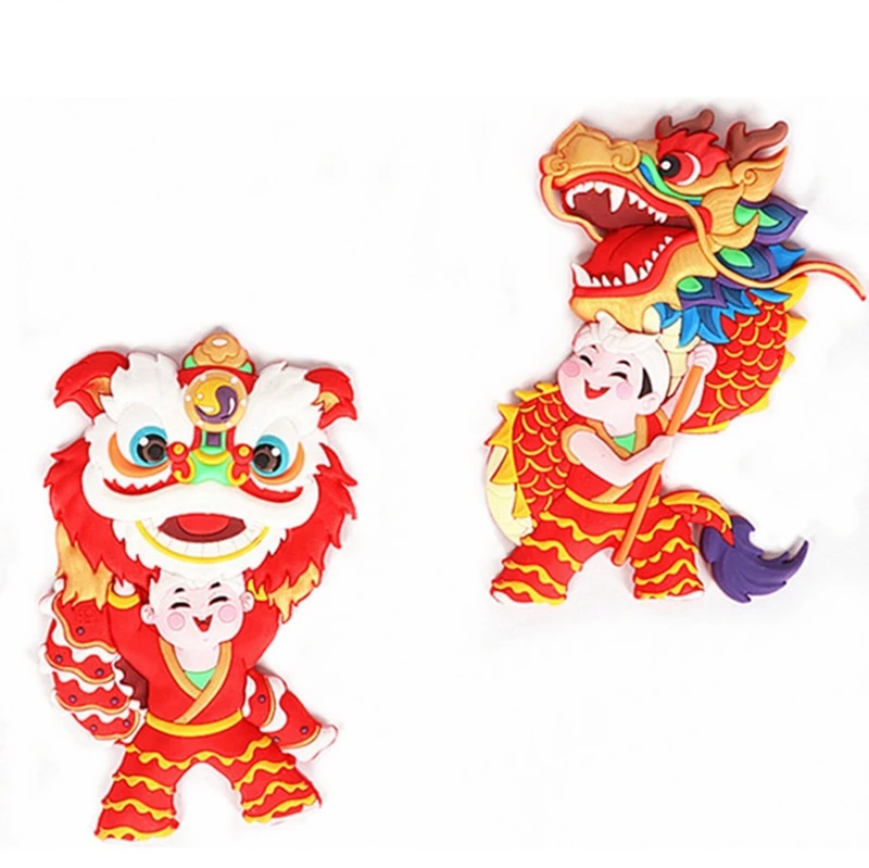 

Hand-painted Chinese Style Lion Dance 3D Fridge Magnets Travel Souvenirs Refrigerator Magnetic Sticker Home Decor