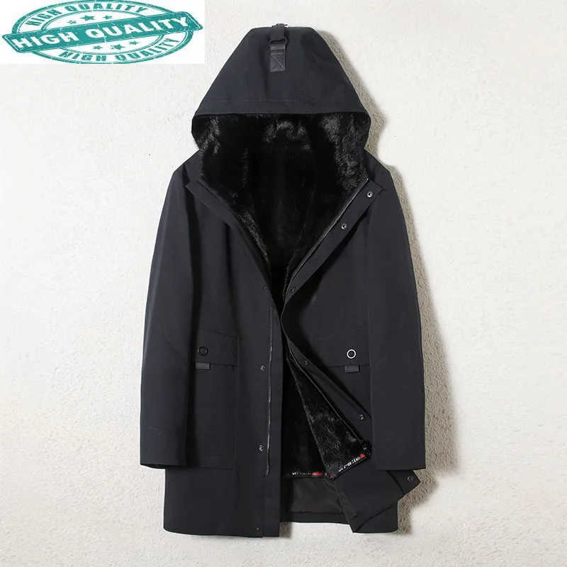 

Real Winter Coat Men Parka Natural Liner Rabbit Fur Sleeve Parkas Luxury Mens Mink Jacket 105-2 KJ3300