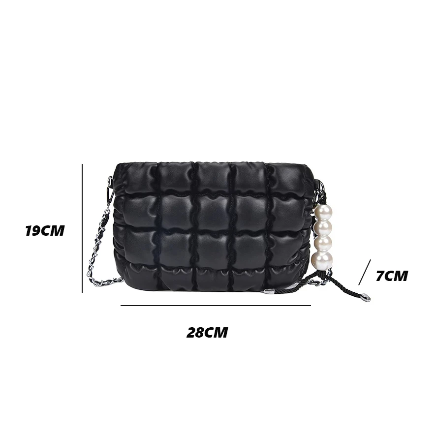 

Luxury Pearl Women's Bags Quality PU Leather Handbag Fashion Brand Plaid Designer Shoulder Messenger Bag Lady Casual Black Tote