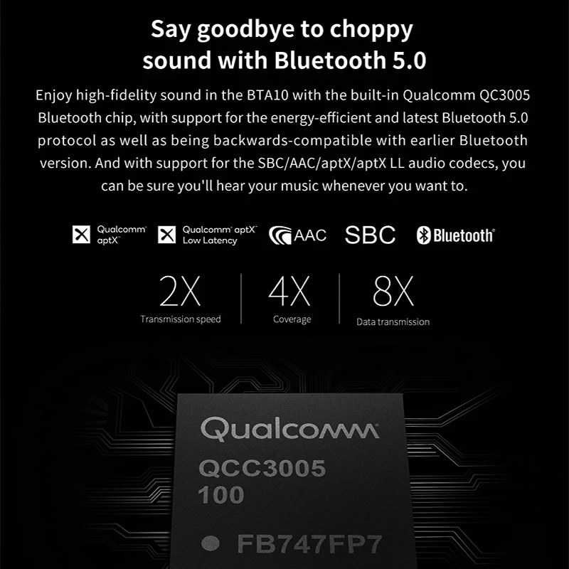 FiiO BTA10 Bluetooth 5,0 аудио музыка беспроводной bluetooth-адаптер для Audio-Technica ATH-M50x MSR7 с Apt-X LL/AAC Micphone