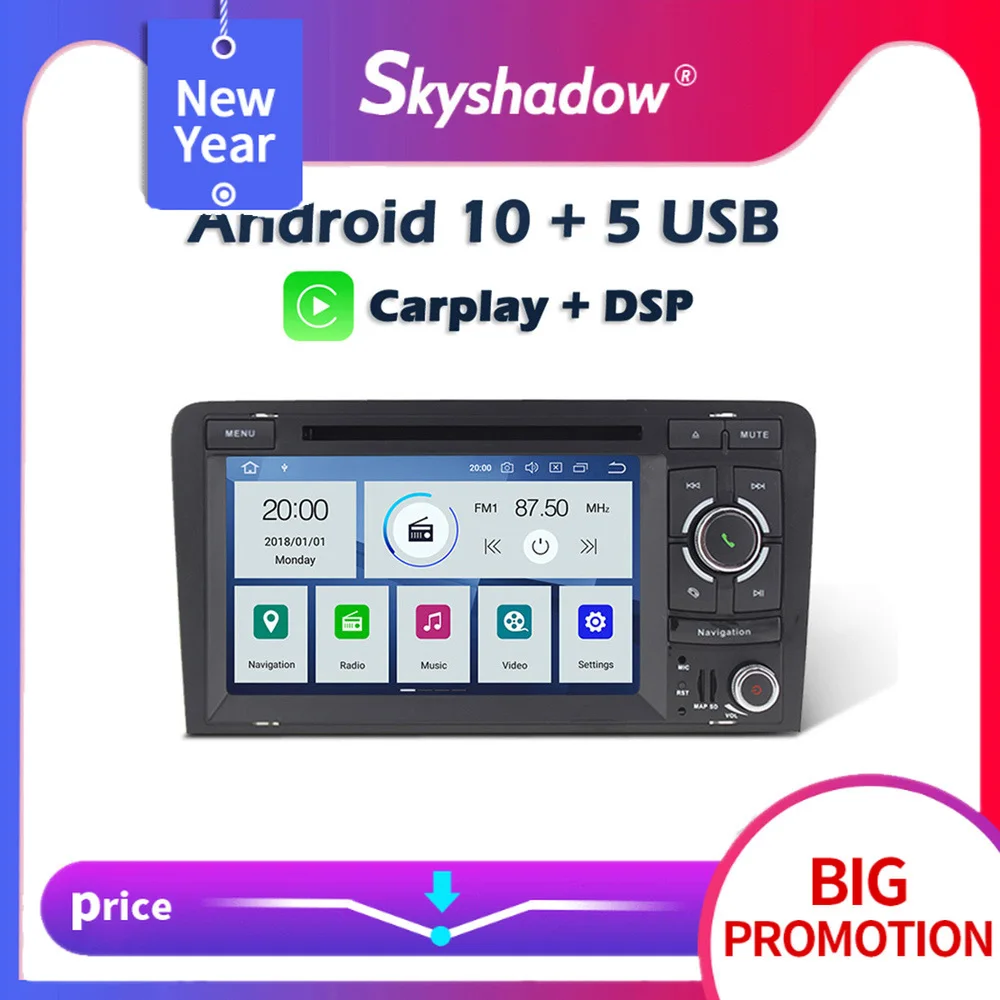 Carplay DSP PX6 IPS Android 10 4 Гб + 64 ГБ Автомобильный dvd плеер GPS карта Bluetooth RDS радио Wifi для Audi A3