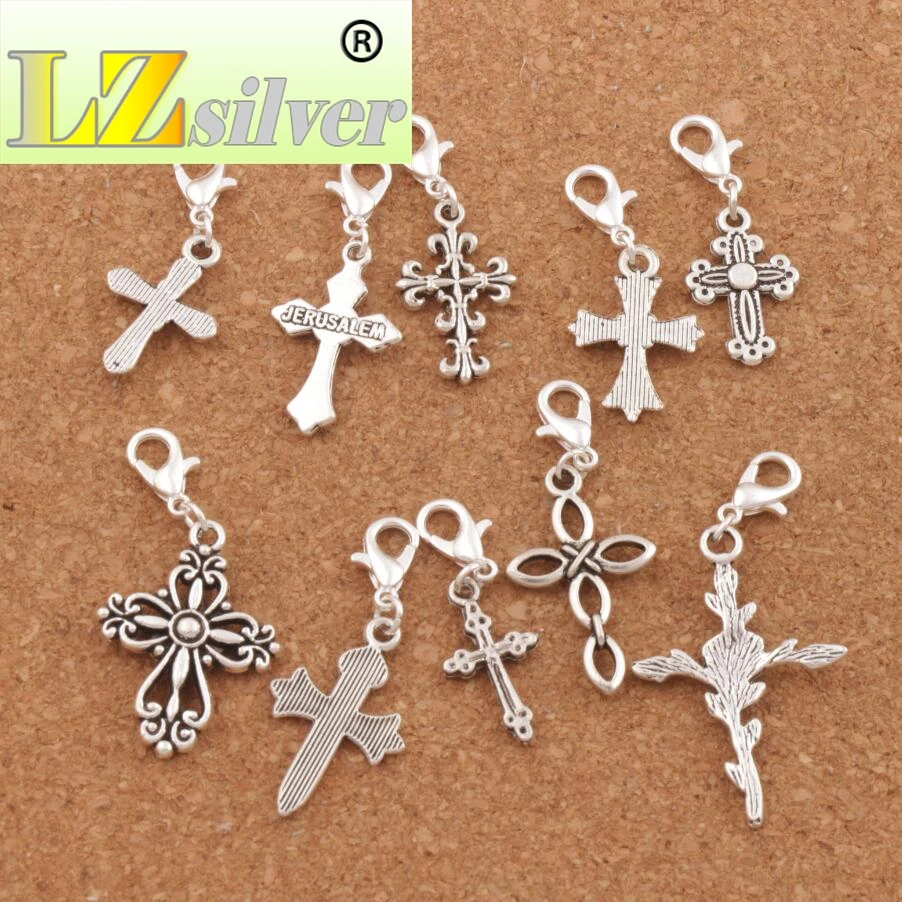 10styles Flower Cross Clasp European Lobster Trigger Clip On Charm Beads 100PCS Zinc Alloy Findings CM28
