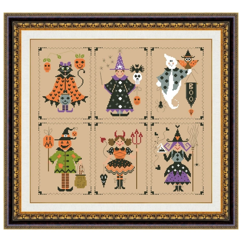Halloween witch cross stitch kit cartoon pattern design 18ct 14ct 11ct linen flaxen canvas embroidery DIY