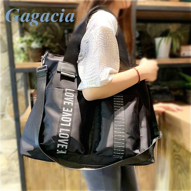 GAGACIA Fashion Women Nylon Travel Weekend Traveling Bag Large Capacity Girls Shoulder Bags Female Sport Outdoor Black Handbags