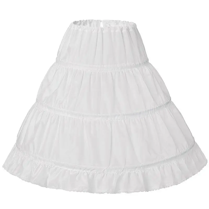 

Child Flower Girls Long Petticoat Drawstring Waistband Ruffles Pleated Trimming 3 Hoops Kids Princess Crinoline Tutu Underskirt