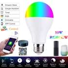 Умсветильник Светодиодная лампа с Wi-Fi, RGBW, 10 Вт, E27E14B22, дистанционное управление через приложение, регулировка цвета, подключение AlexaGoogle Home, подходит для спальни