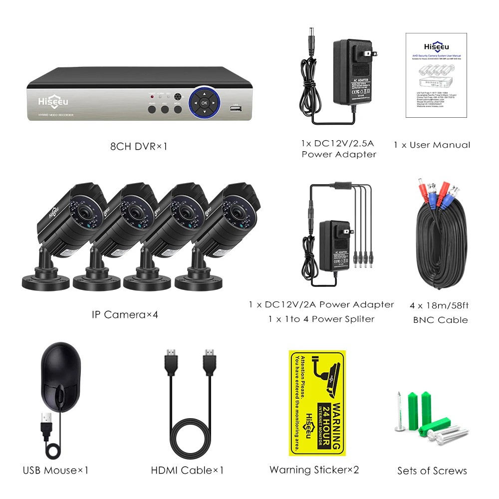 

8CH CCTV System 4PCS 5MP Outdoor Waterproof Security Camera DVR Kit Video Surveillance System Hiseeu
