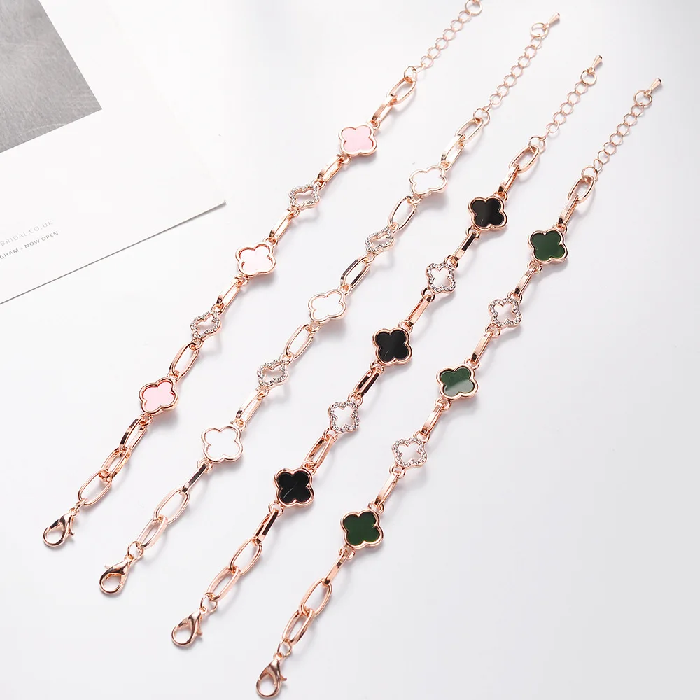 

2021 New Style Bracelet for Women Girl Four Leaf Clover Fashion Design Luxury Female Charm Bangle Tennis Chain Jewelry Love Gift