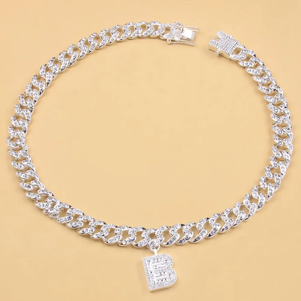 

Hiphop Jewelry DIY 26 Initial Baguette Letter Necklace for Women Stainless Steel Miami Iced Out Cuban Chain Pendant Necklace