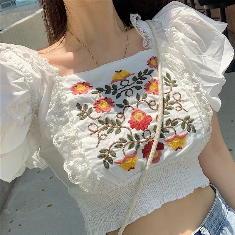 Luck A Women Blouse Ruffled Lace Floral Embroidered Jacquard Shirt Korean Chic Vintage Sweet Boho Crop Tops Blusas Mujer | Женская