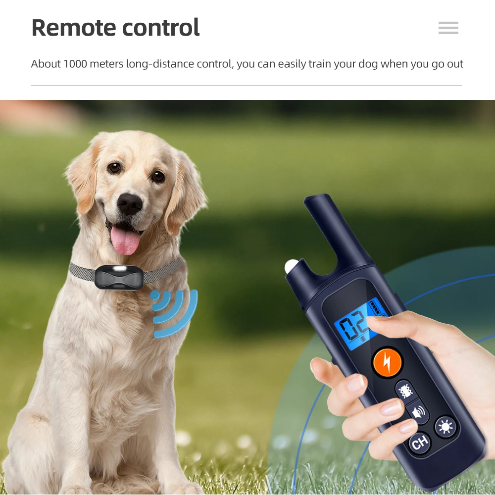 

Dog Training Collar Waterproof 1000m Pet Remote Control Dog Collar Electric Shocker Dog Products With Shock Vibration Sound