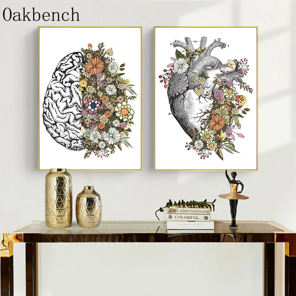 Плакат с цветочным сердцем анатомическая Картина на холсте настенный плакат в