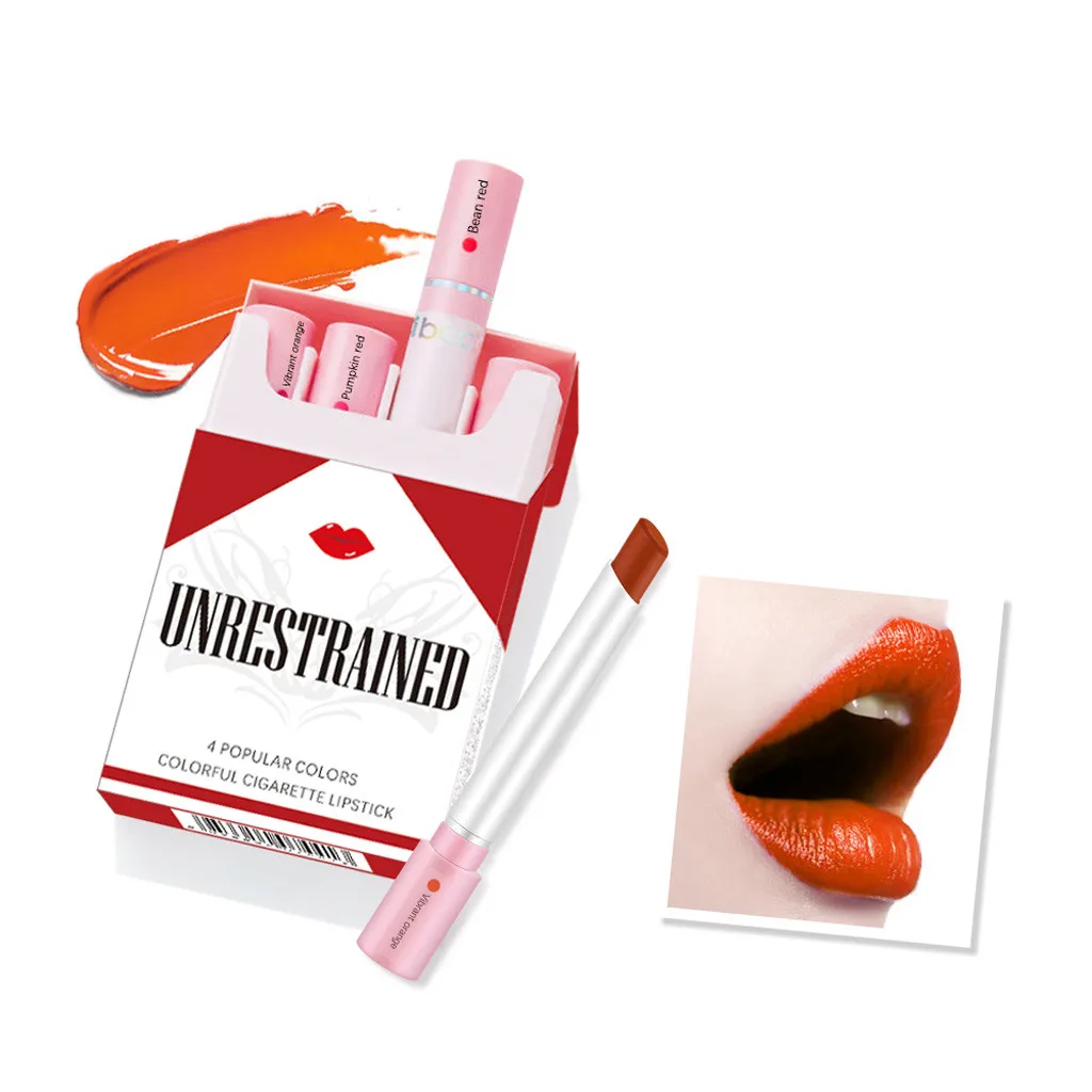 IBCCCNDC Matte Cigarette Lipstick Pack Set 4 Colors Lip Stick Long Lasting Waterproof Matt Lip Stick Tube Nude Red Lips Makeup