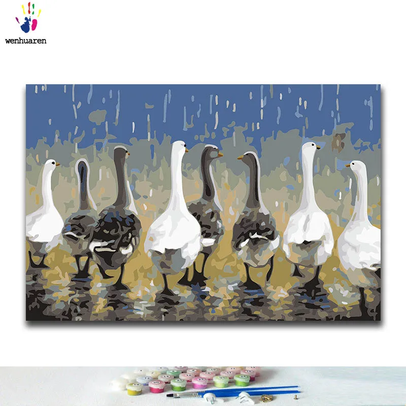 DIY Раскрашивание по номерам прогулки картины утка с комплектами 40x50