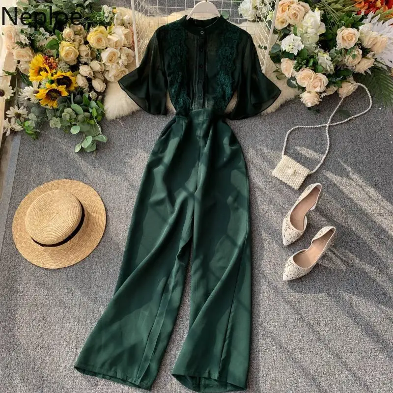 Женские шифоновые Комбинезоны с коротким рукавом Neploe Свободные широкими