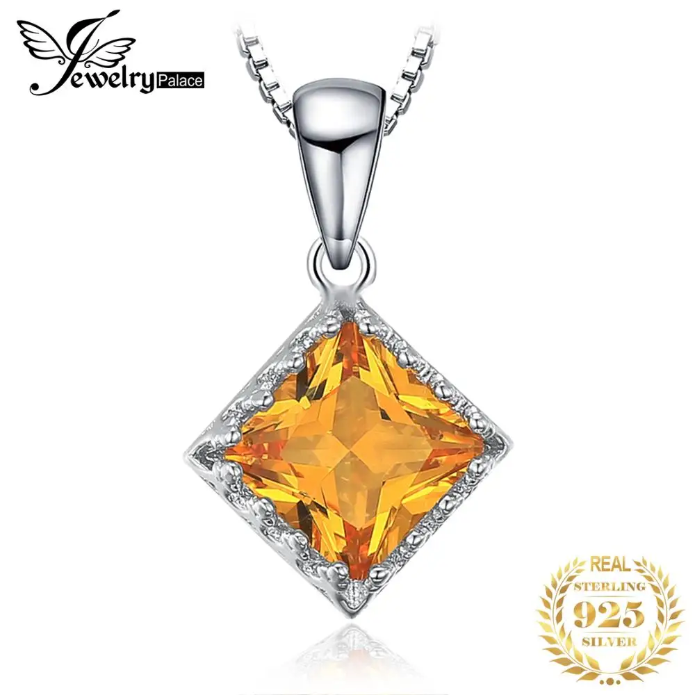 Jewelrypalace классический 1.4ct квадратный желтый создан сапфир пасьянс кулон 925 Silve
