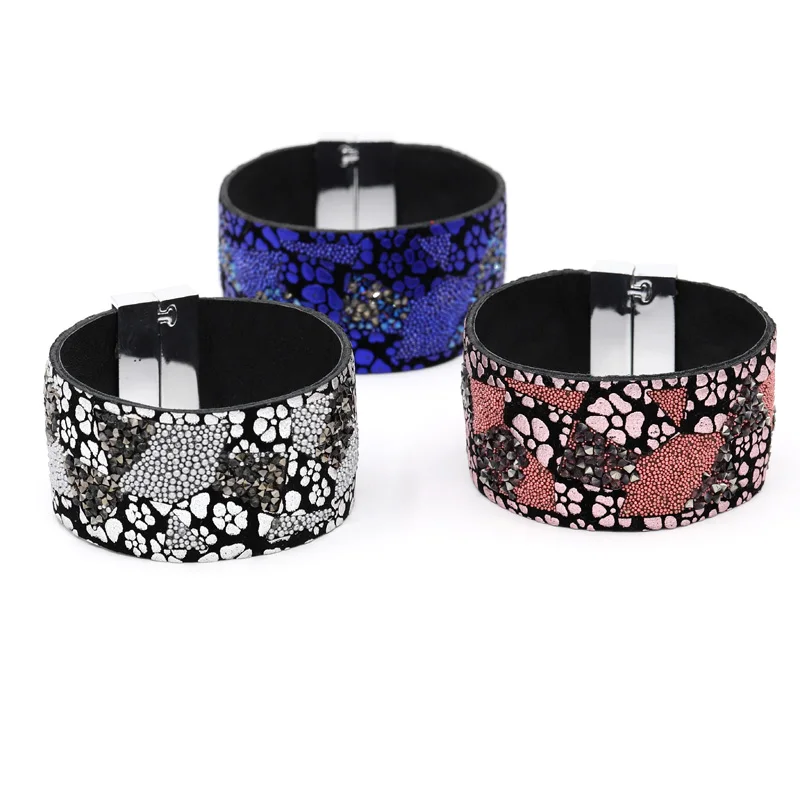 Женский кожаный браслет VONNOR магнитный с застежкой стразы и бусины аксессуары для