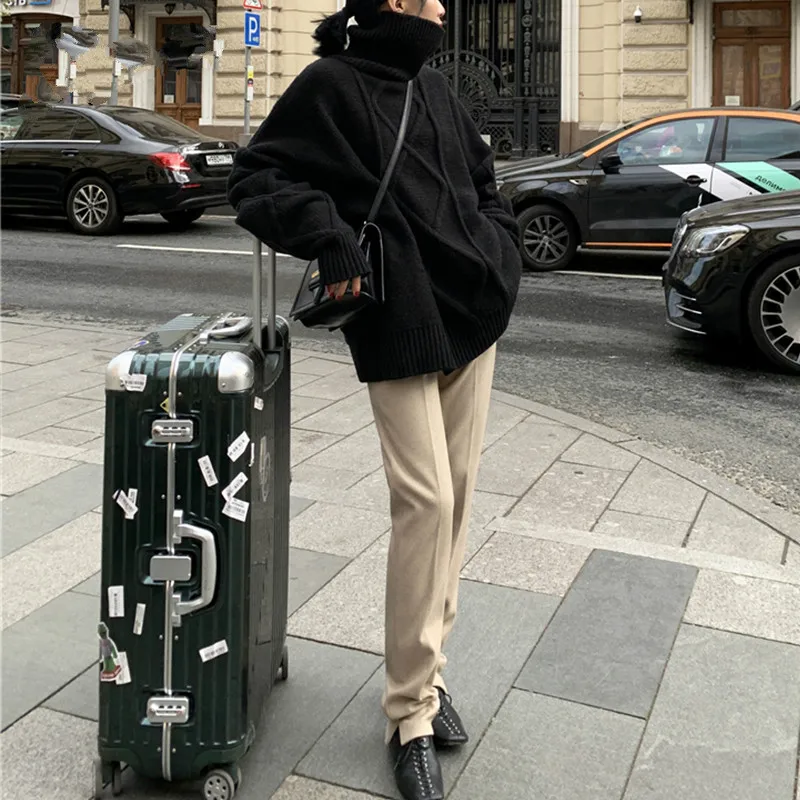 

2021 Winter New Style All-match Twist Stitch Turtleneck Sweater Women Plus Size Pullover Oversized Long Sweater Sweater Fashion