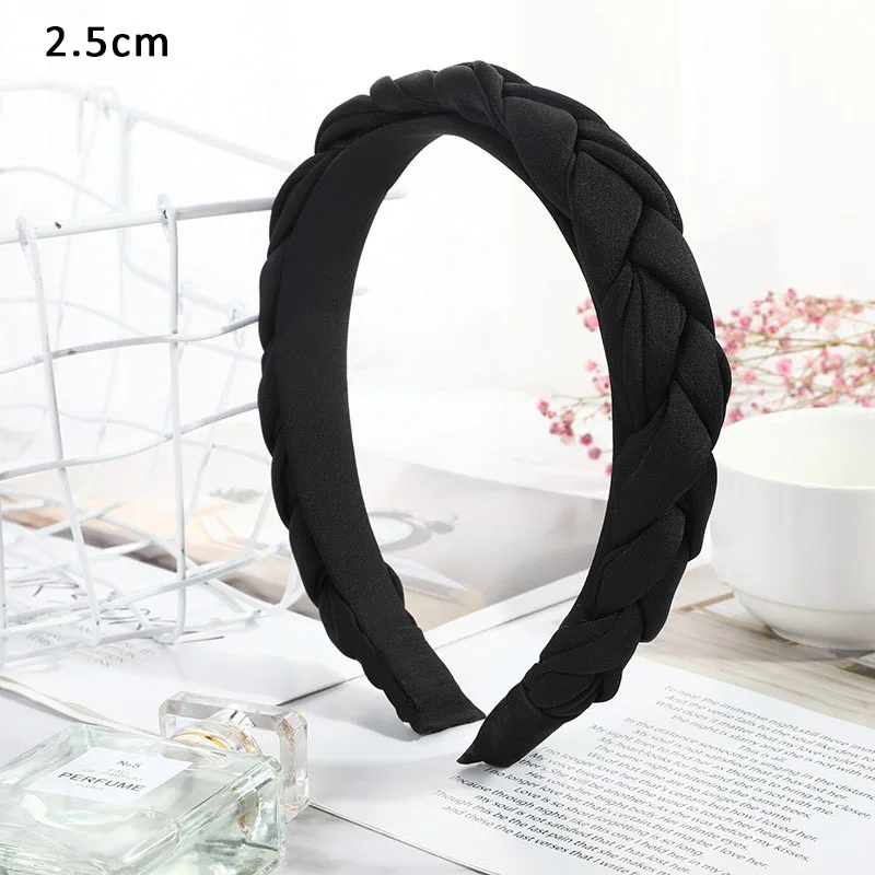 

1Pcs Fashion Hairband Korean Style Wide Side Pure Color Braid Headband Nie Gift Autumn Winter Headwear for Women Cross Knot