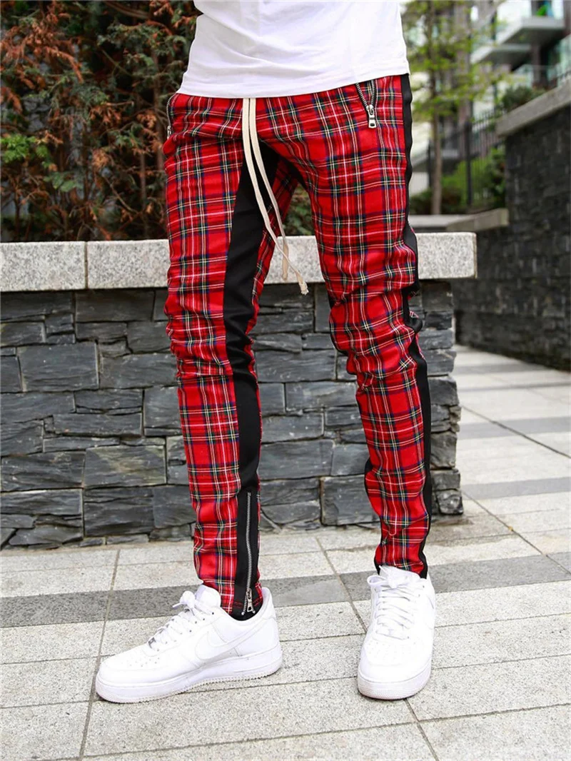 Plaid Pants Men's Korean Version Checked Fashion Patchwork Color Matching Small Legs Trouser Slim Casual Sports Pencil | Мужская