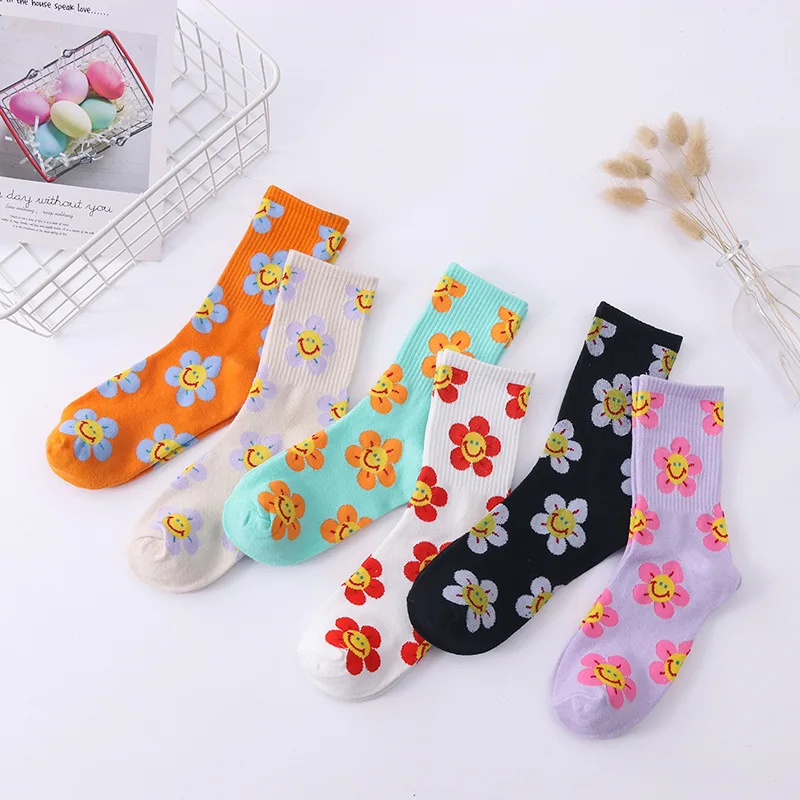 

Sunflower Print Cotton Socks For Women Cute Candy Color Casual Socks Fashion Harajuku Female Funny Socks Short Socks 2021 Girls