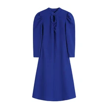 Klein azul chinês cheongsam saia feminina design oco puff vestido de manga longa primavera outono novo sobre o joelho vestidos para mulher (1)