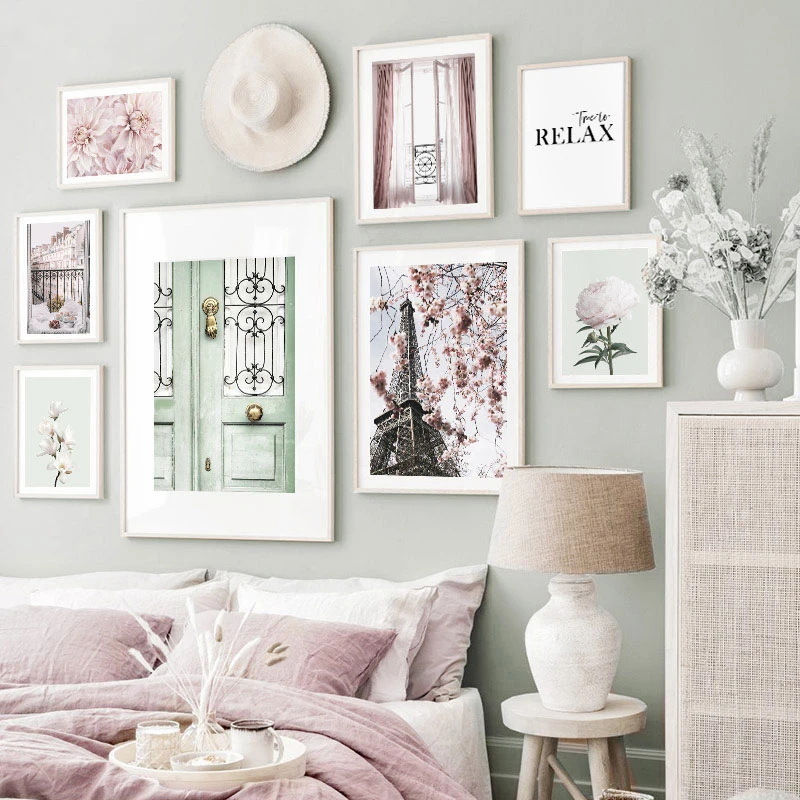 

Nordic Home Decoration Picture Paris Flower City Landscape Poster On The Wall Time To Relax Quote Wall Art Frameless Painting