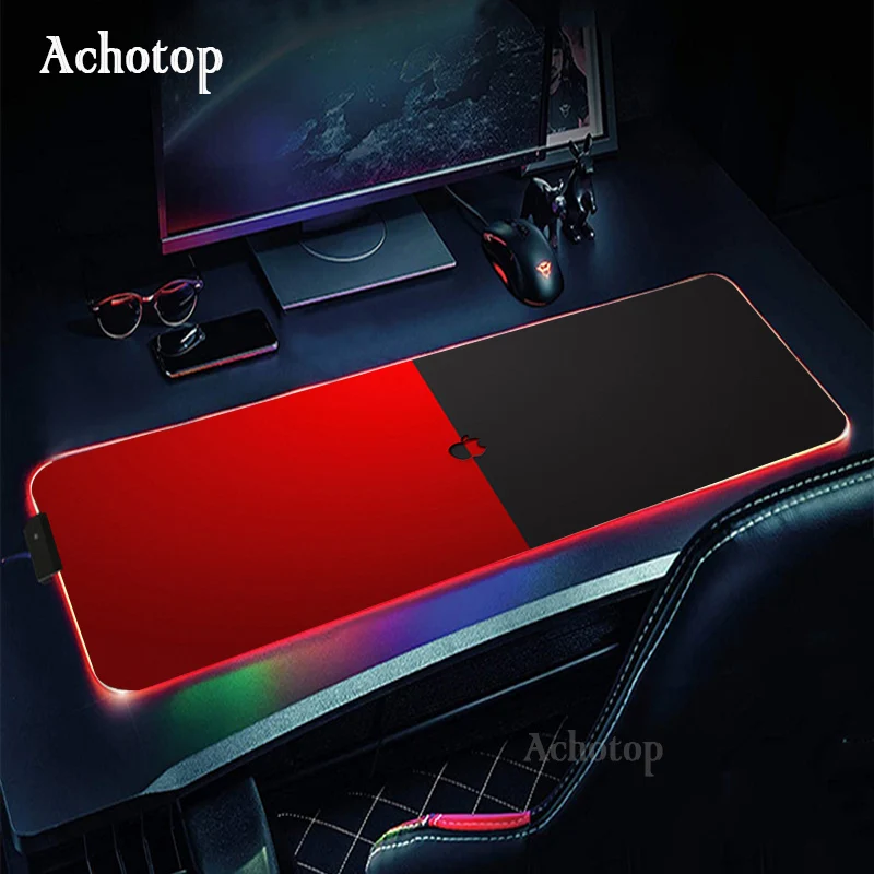 

LED Light Gaming Mouse Pad RGB Apple Logo Large Keyboard Cover Non-Slip Rubber Base Computer Carpet Desk Mat PC Gamer MousePad