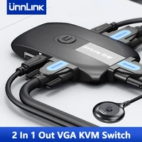 unnlink 2x1 vga kvm switch 1080p switcher with extender 2 computer laptop share 1 monitor 3 usb 2 0 mouse keyboard printer udisk