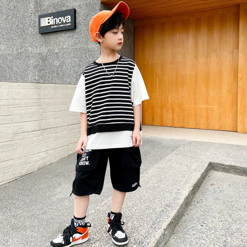 

2021 Fashion Spring Autumn Boys Clothing SuitsT-shirt + Shorts 2pcs/Set Kids Teenager Outwear Sport School Outfits Tracksuit Hi