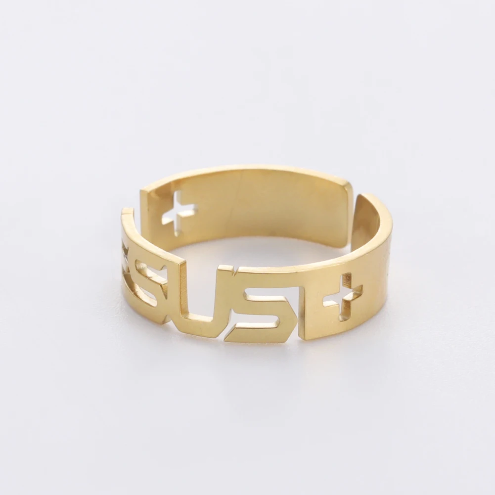 Skyrim 2021 Jesus Cross Rings for Women Stainless Steel Gold Color Open Finger Ring Christian New Fashion Jewelry Party Gift | Украшения и