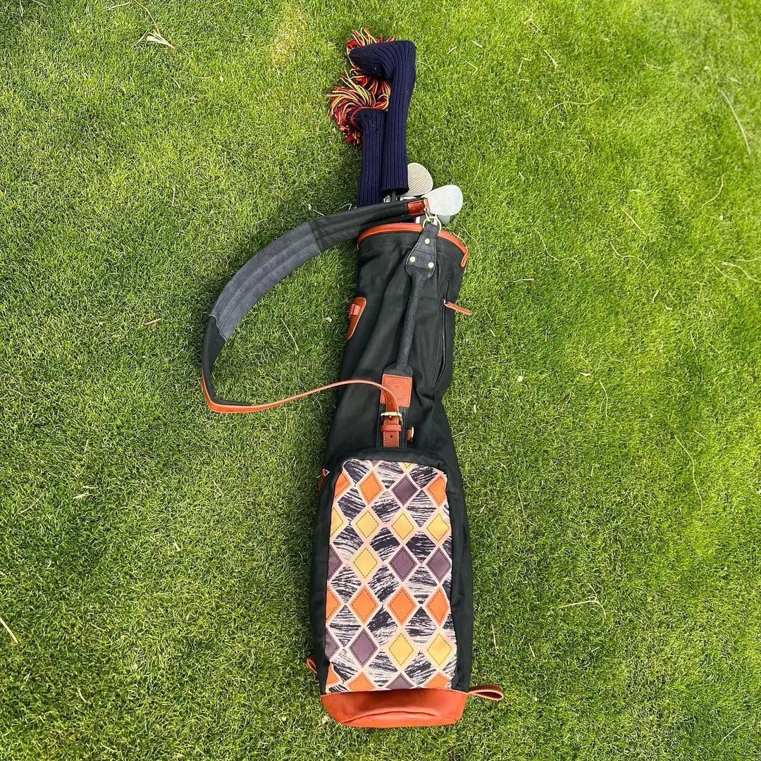 Tourbon Vintage Outdoor Golf Sunday Bag Sticks Club Bags Balls Carrier Pouch Car Driving Range Canvas Cover 83CM