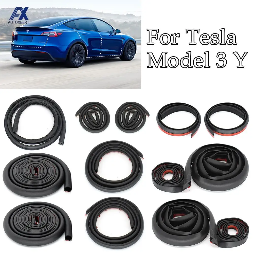 

For Tesla Model 3 Y Car Door Seal Strip Kit Soundproof EPDM Rubber Weatherstrip Auto Trunk Hood Dashboard A B Pillar Sealing Set