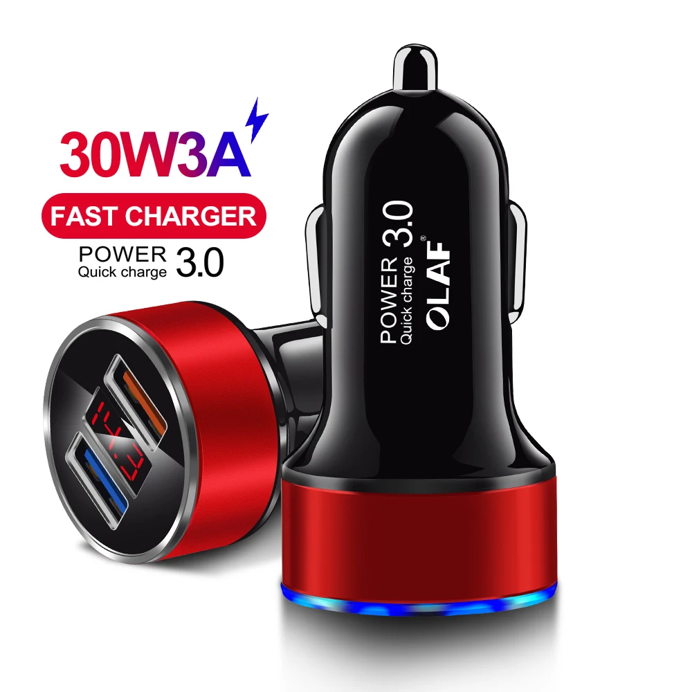 Олаф 30 Вт 5 В 3 А двойной QC 3,0 быстрое USB Автомобильное зарядное устройство для iPhone X 8 samsung S10 Xiaomi Quick Charge 3,0 в автомобиль и светодиодный цифровой дисплей