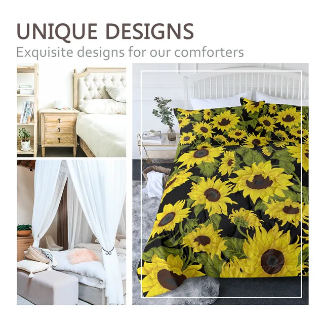 BlessLiving Sunflowers Quilt Sets Floral Summer Comforter Natural Beauty Bedding 3 Pieces Blossoms Colcha Verano Queen King 3
