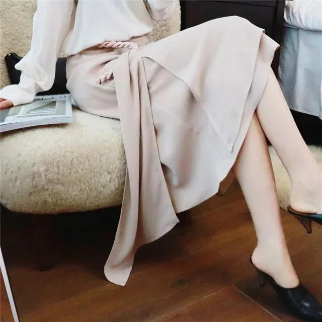 Женская Асимметричная Юбка миди длинная трапециевидная юбка с плетеным узелком