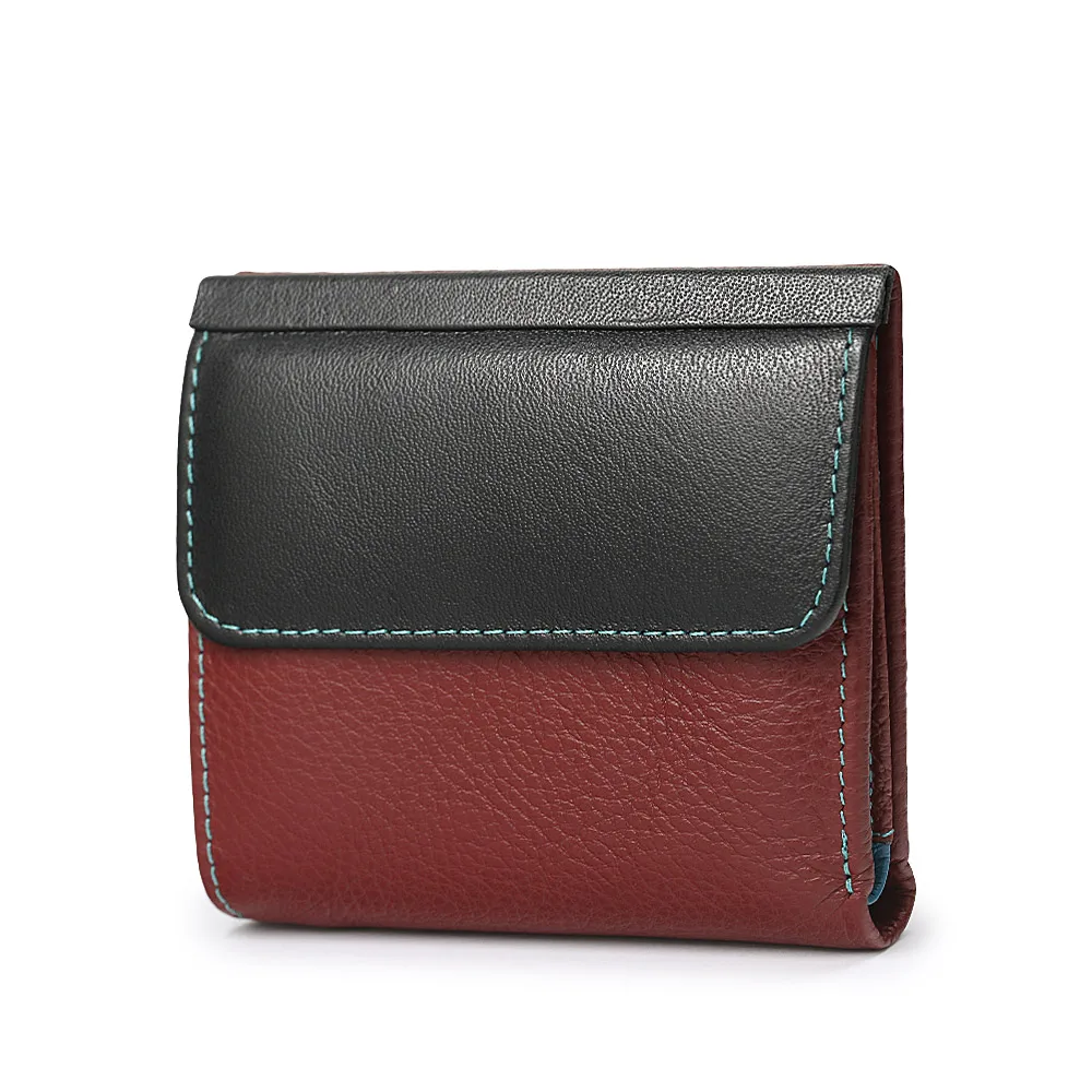 Black-wine red HH Мини Женский кошелек из натуральной кожи, маленький роскошный женский кошелек из коровьей кожи, тонкий ID держатель для карт, женские кошельки, сумка для денег - Цвет: Black-wine red