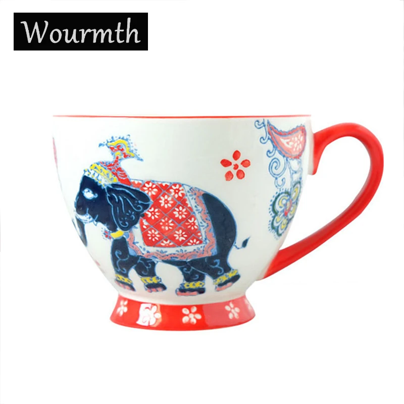 

Wourmth 460ML Hand-Painted Ceramic Water Mugs Beautiful Colorful Colors Flowers Large-capacity Breakfast Milk Tea Cup Couple Mug