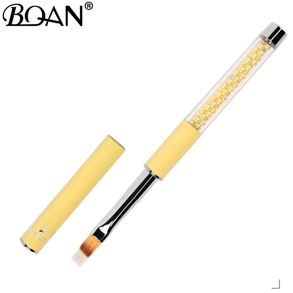 BQAN UV Pincel Gel Nails Ombre Brush Manicure Material Yellow Pearl Handle Nylon Hair Professional Metal Nail Art Brush Tools