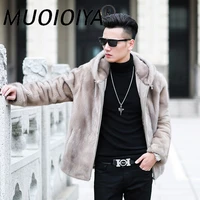 muoioyia real fur coat men winter natural mink fur coats hooded mens mink jackets slim fashion luxury jacket overcoat 95001