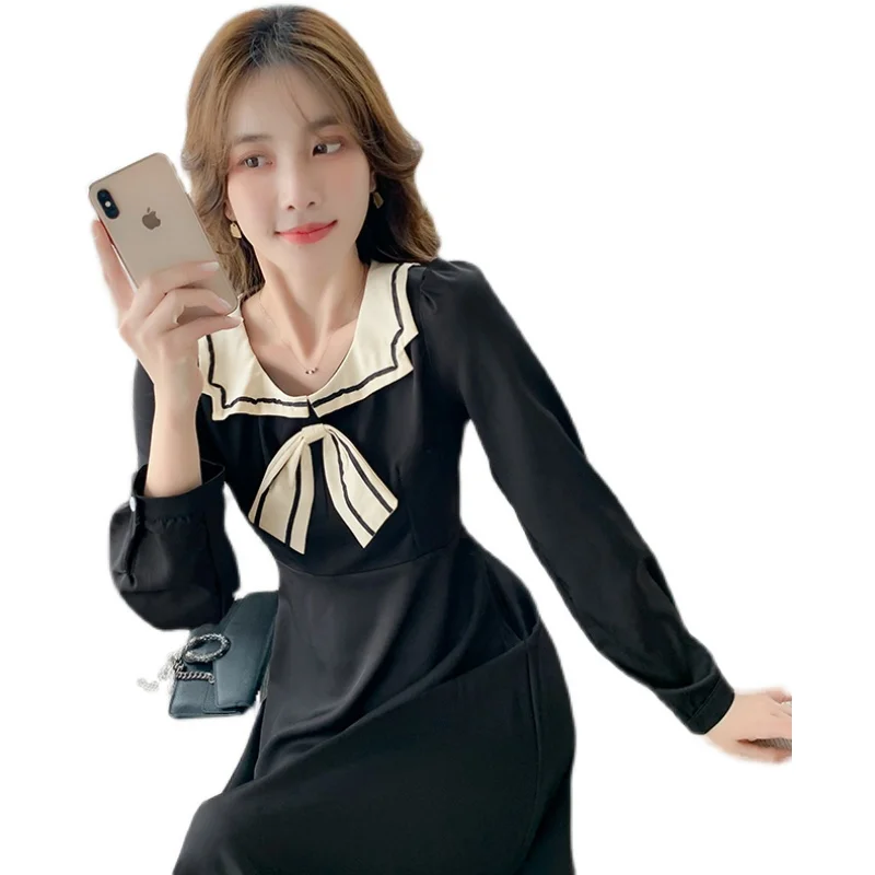 

COIGARSAM Women dress New Bow Belt High Waist Square Collar Dresses 2112