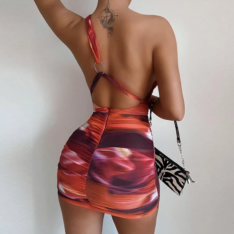 

Summer Fashion Chic Halter Bodycon Dress Women Sexy Hollow Out Sleeveless Party Dress Vintage Colorful Print Mini Dress Vestidos