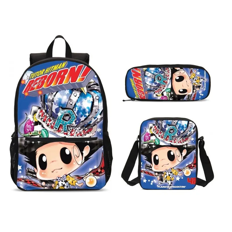 

3Pcs/Set Portfolio School Bags For Boys Girls Harajuku Anime Cartoon Hitman Reborn 3D Printing Backpacks Bookbag Mochila Escolar