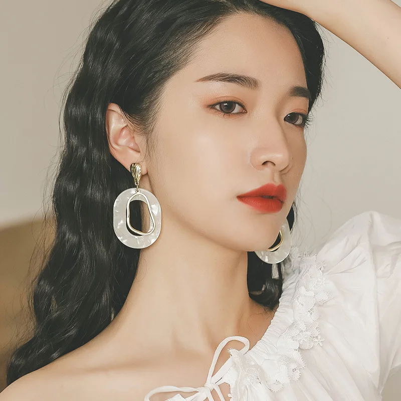

S925 наборе серебристых спиц из преувеличенный серьги в Корейском стиле Длинные кулон простые геометрические серьги-кольца
