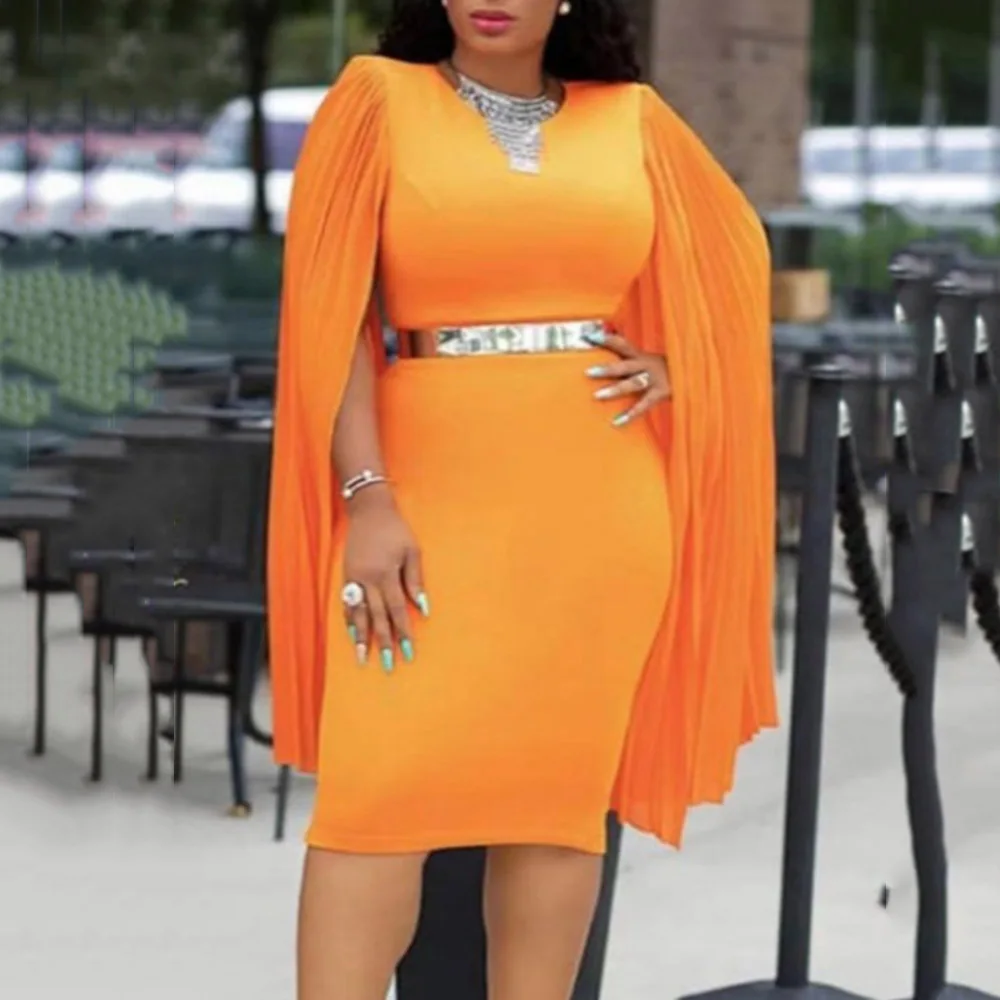 Женское оранжевое платье средней длины сексуальное вечернее Клубное женское