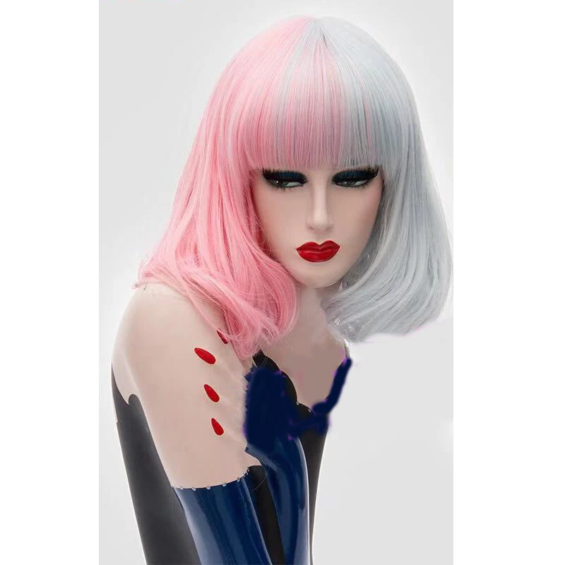 grey pink HAIRJOY синтетические волосы для женщин Черный Белый Средний прямой парик 4 цвета - Цвет: grey pink
